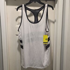 Xersion White Tank Top with Black Mesh Details